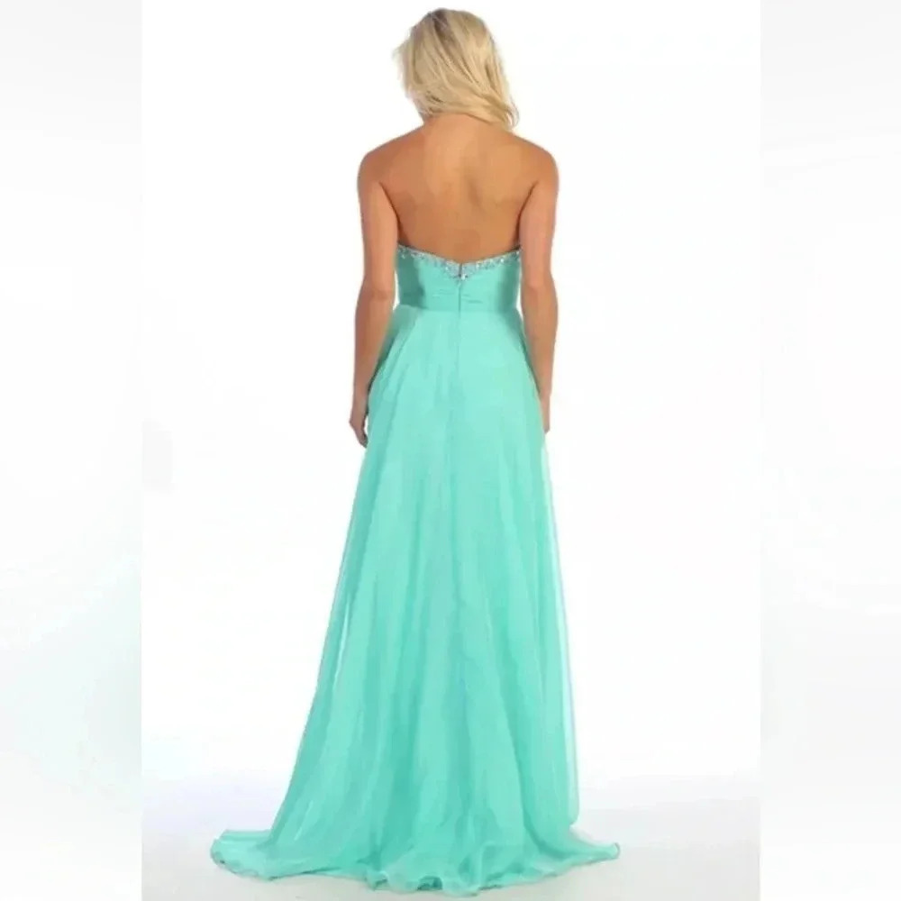 Romantic Sexy Strapless Mint Chiffon Evening Gown/Prom Dress/Beaded Bodice Sz 6 — image 2 of 3